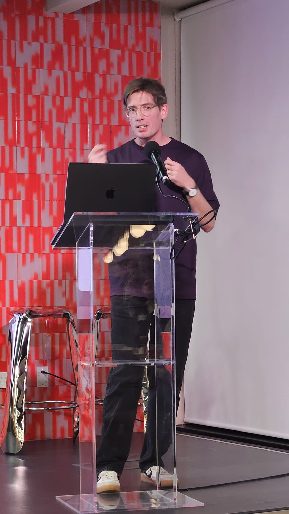 Patrick Cusack speaking at an event